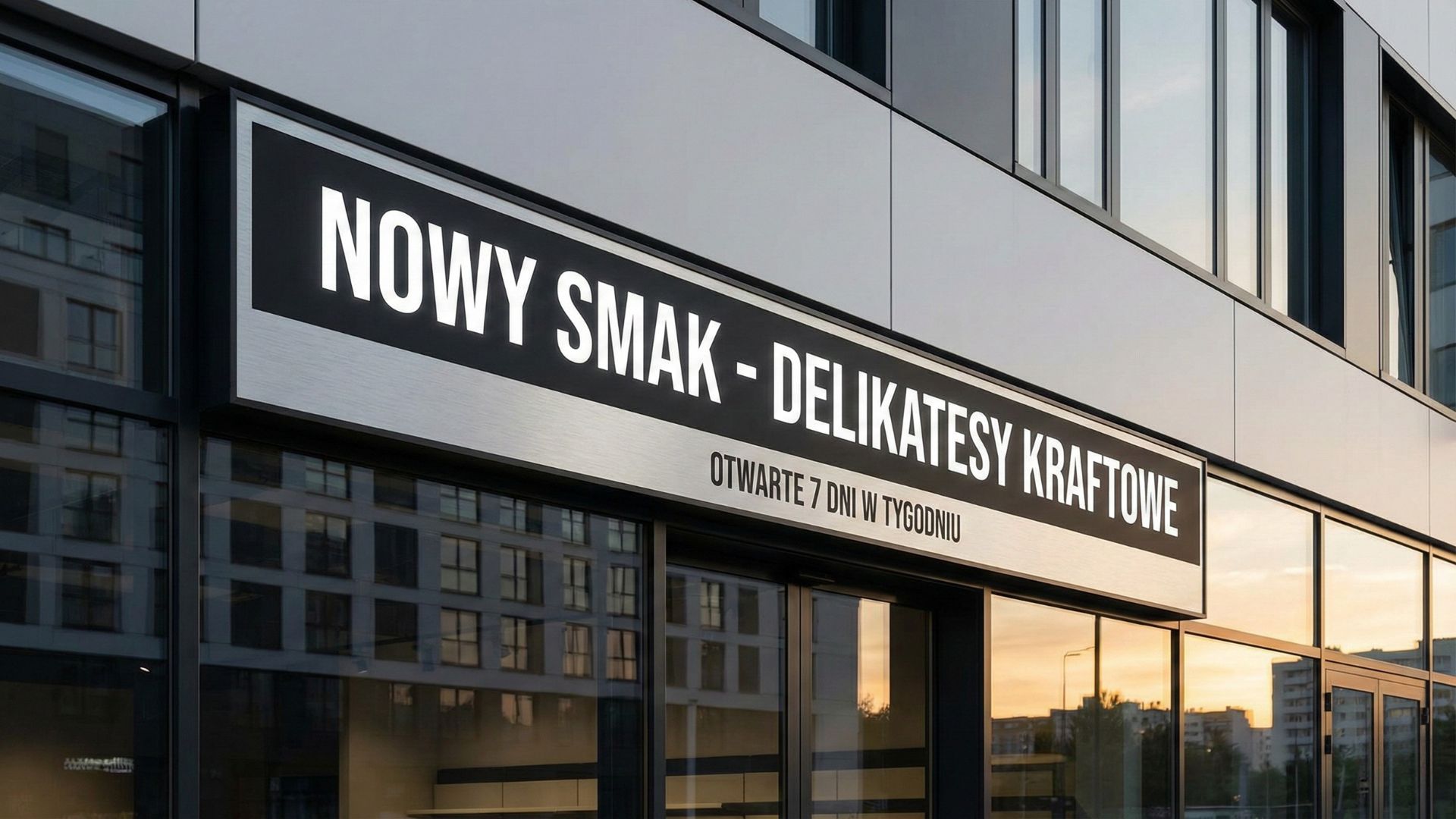Kaseton podświetlany na elewacji – reklama świetlna sklepu Nowy Smak Delikatesy Kraftowe wykonana przez Reffect